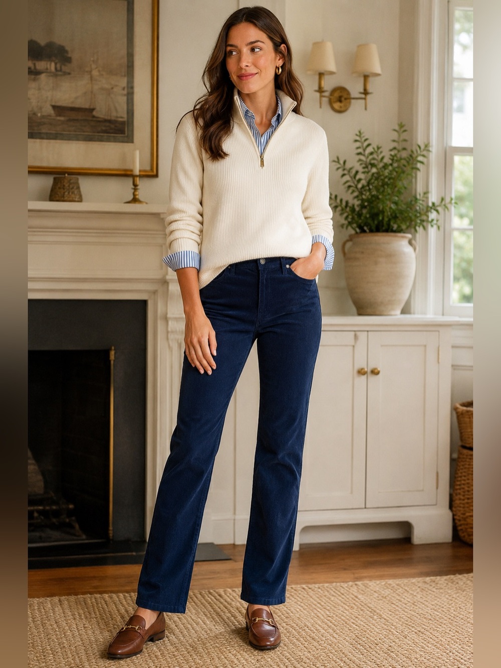 Lands’ End Mid Rise Straight Corduroy Pants Navy Blue Size 6 Classic Fall